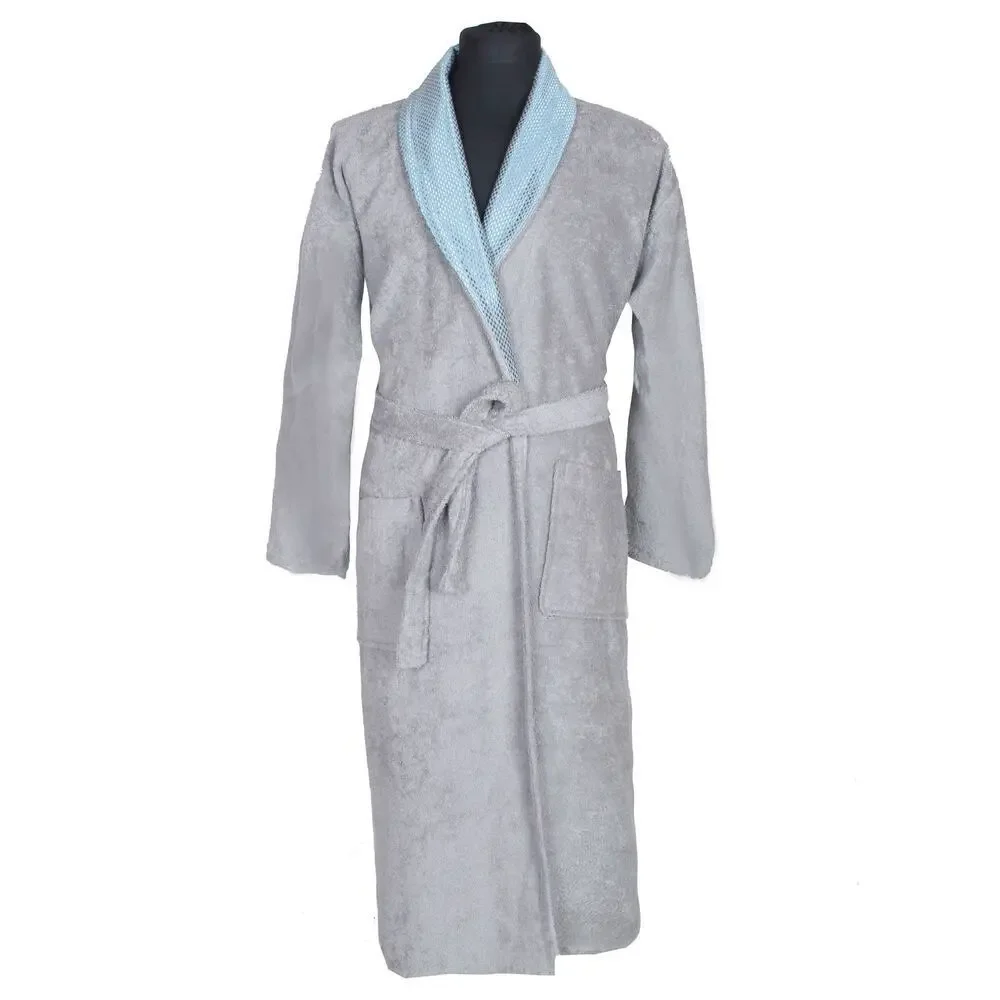 Grey Turkish Cotton Bathrobe Unisex S/M Soft Terry Spa Robe Belted